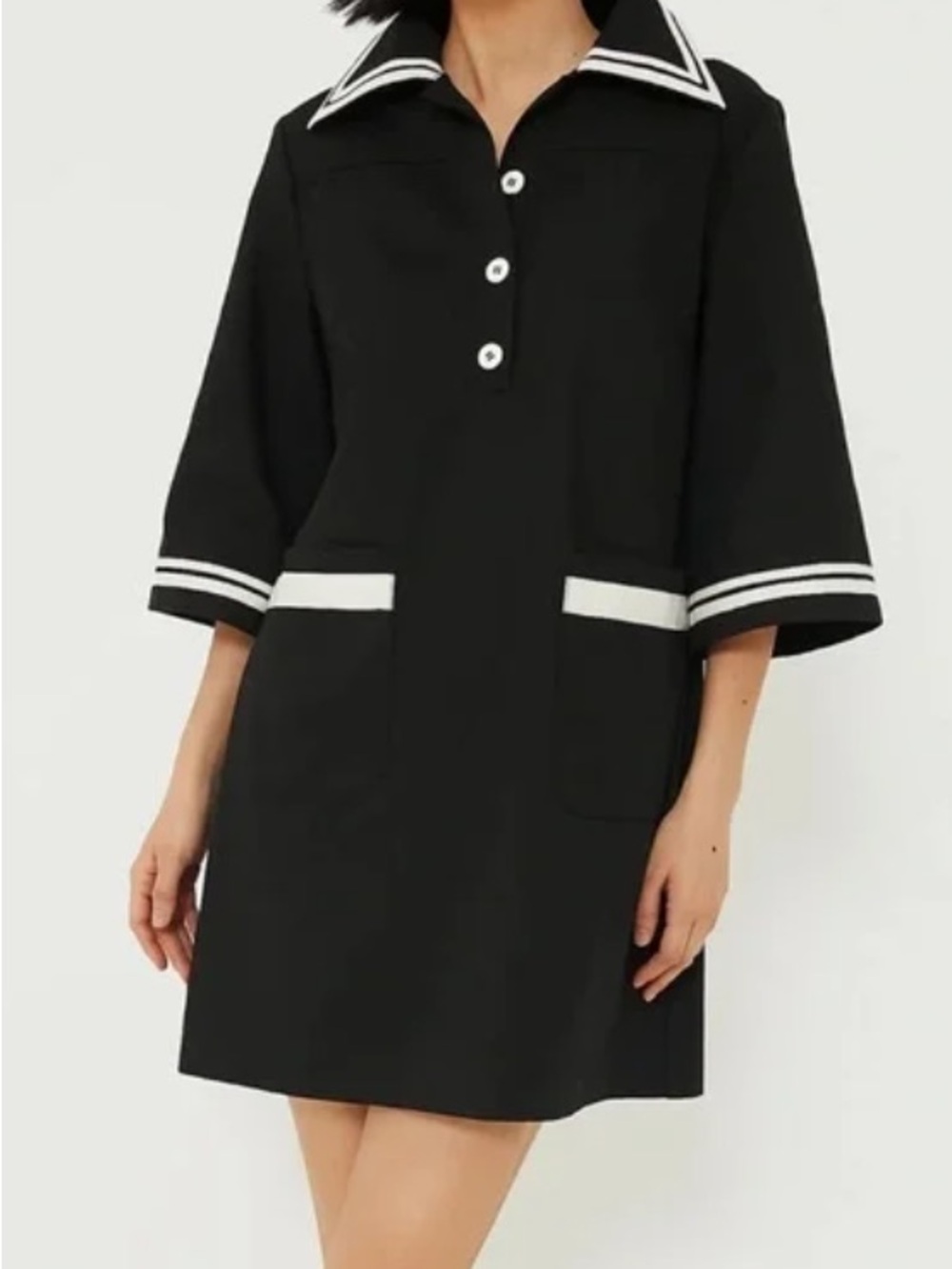 Pomander Place Black Shift Dress with White Contrast Trim
